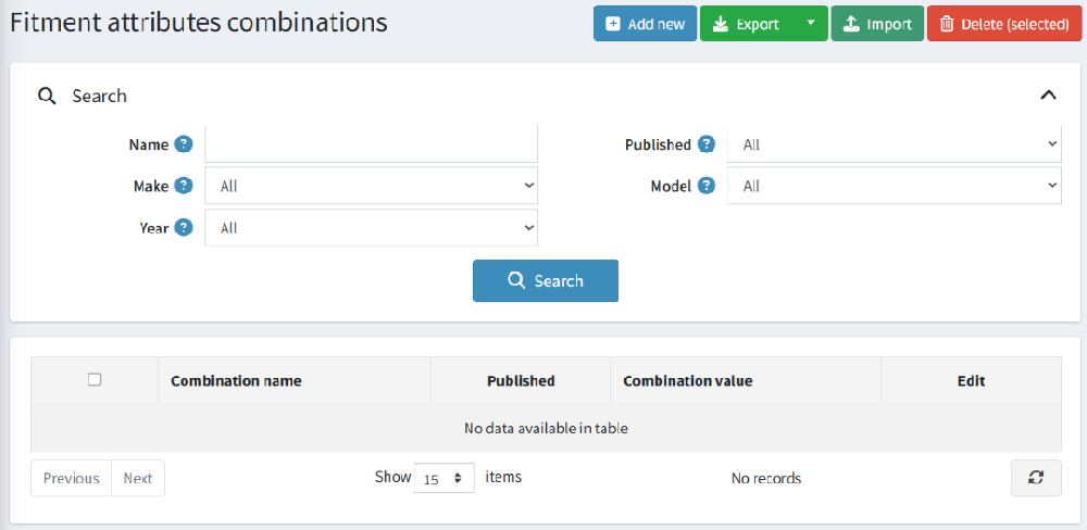automobile spare parts & fitment plugin allows to create fitment attributes combinations